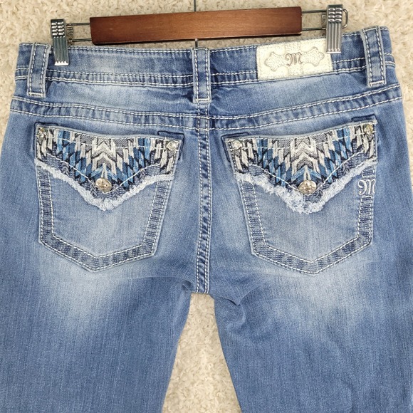 Miss Me Jeans Women's Size 31x30 Blue Skinny Embellished Aztec Flap Pockets - Picture 14 of 16